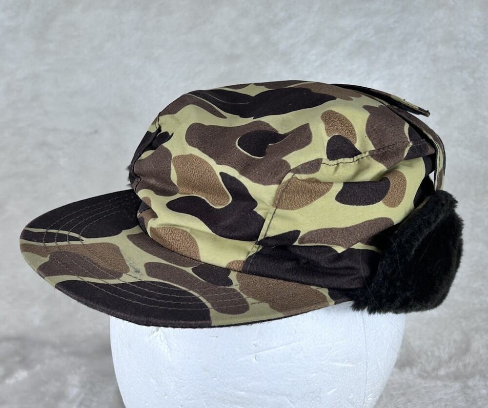 Vintage duck camo ear flaps Hat Sz S Gortex Thinsulate 3M brown camo Made In USA